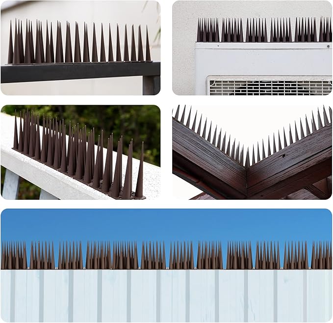 OFFO Bird Spikes Pigeon Outdoor Spikes for Cat Keep Birds Raccoon Woodpecker Away Covers 20 Feet(6.1m), Brown