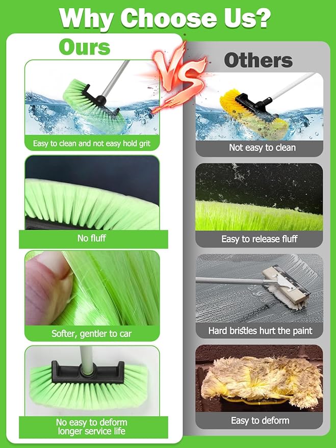 Five-Sided Car Wash Brush with Long Handle,Soft Bristle Scrub Cleaning Mop with Extendable Handle for Car, SUV, Truck, Caravan, Boat, House Siding, Sweep Snow 60”/151cm