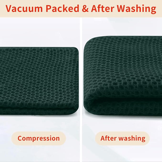 Homaxy 100% Cotton Waffle Weave Kitchen Towels, 3-Pack, Blackish Green | 13 x 28 Inches, Ultra Soft Absorbent Dish Towels, Quick Drying Cleaning Towels
