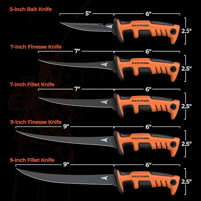 KastKing Ultimate Angler 7" Finesse Fillet Knife, Fishing Knife for Men | Vanadium Stainless Steel Blade, TPE Handle, Ultra-Thin Flexible Blade, Corrosion-Resistant, Sheath with Sharpener & Carabiner