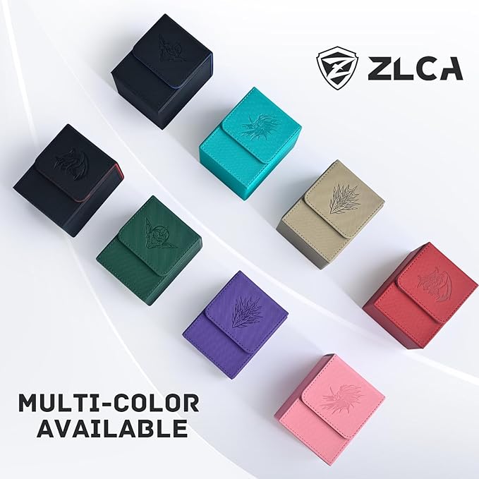 ZLCA Card Deck Box for Trading Cards with 2 Dividers, Card Storage Box Fits 100+ Single Sleeved Cards, PU Leather Strong Magnet Card Deck Case Holder for Magic Commander TCG CCG (Red,Emperor Dragon)