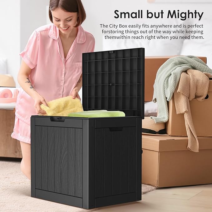 Vixzen 30 Gallon Resin Deck Box - Lockable Outdoor Storage for Patio Cushions, Garden Tools, Pool Supplies,Black