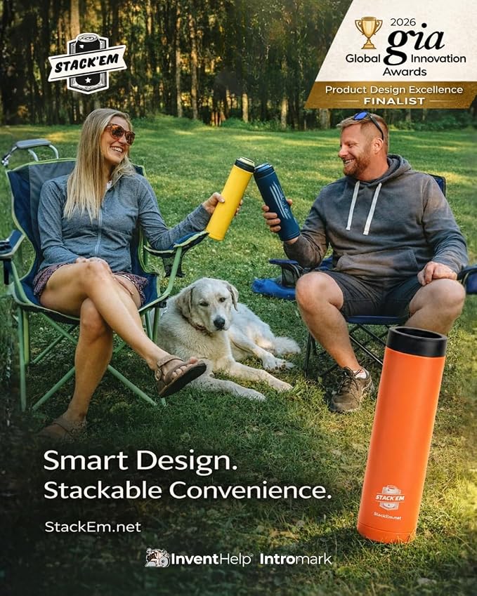 Stack'Em Patented Double Can Cooler Insulator - Holds Two 12 oz Cans - Stainless Steel Stackable Thermocooler - Reusable Drink Holder for Beer, Seltzer, Soda, Energy Drinks (Blue)
