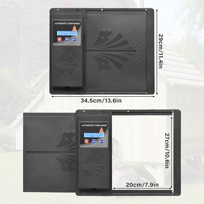 Large Automatic Chicken Coop Door, Side Opening Poultry Entry with Timer Control, Anti-Pinch Safety, Battery or USB Power, LCD Screen, Quick Install for Backyard Chicken House