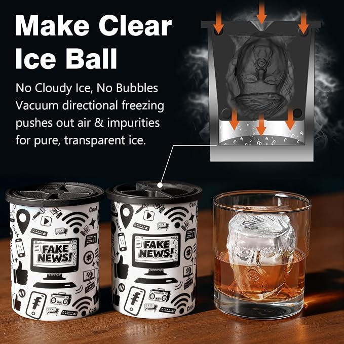 Clear Ice Ball Maker, Stainless Steel Clear Ice Cube Mold for Whiskey | Creates Crystal-Clear Round Ice Balls with Easy Release Silicone Mold, for Whiskey, Bourbon, Cocktails and Home Bar Drinks