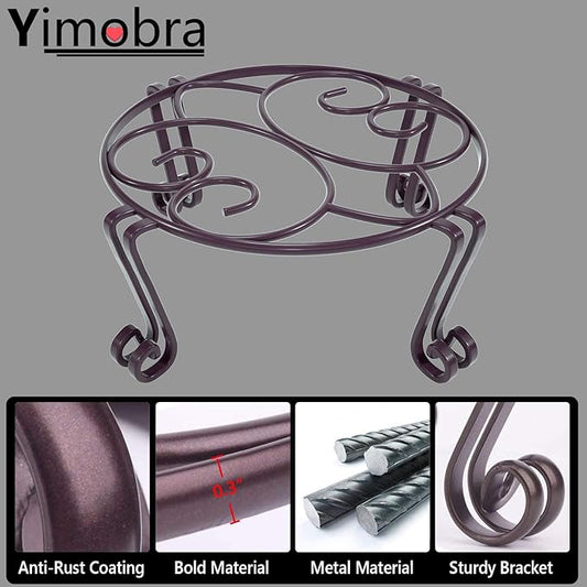 Yimobra Original Patented Plant Stand for Flower Pot Heavy Duty Potted Holder 10.2 x 4.7 Inches, Tall Indoor Outdoor Metal Rustproof Iron Garden Container Round Supports Rack for Planter Bronze/Brown