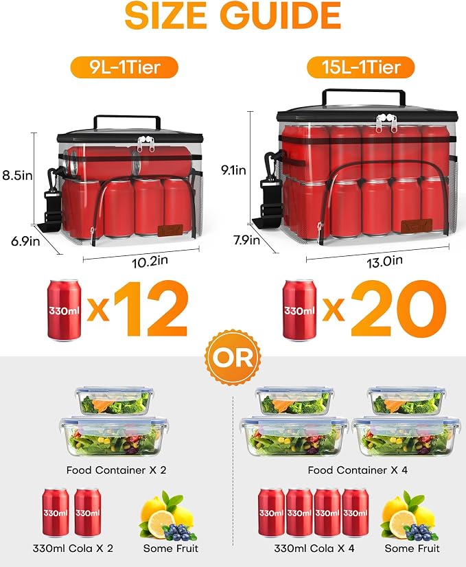 HOTOR Insulated Lunch Box Men Women Leak-Proof Cooler Lunch Bag 9L | 4 Pockets, Adjustable Strap, Ideal for Work, Picnic, Travel, Camping, Gift, Navy Blue