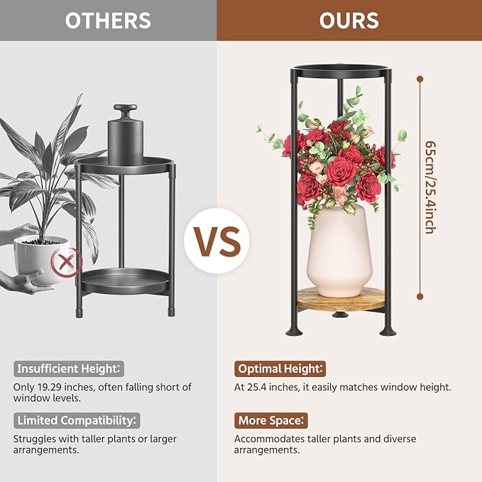 LASZOLA 2 Tier Black Plant Stand Indoor for Large Tall Heavy Duty Flower Planter, Metal Vertical Multi Level Rack for Narrow Floor Corner, Sturdy Round Holder Organizer, Modern, Mid Century, Farmhouse