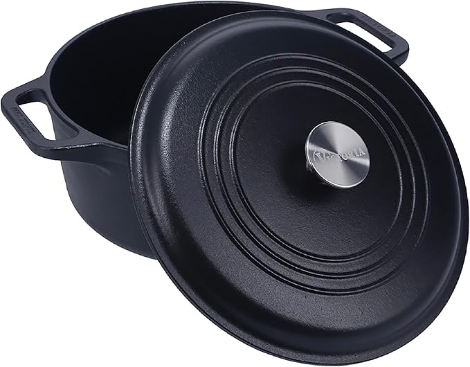 Victoria 6-Quart Cast Iron Dutch Oven with Lid and Dual Loop Handles, Seasoned with Flaxseed Oil, Made in Colombia,Black
