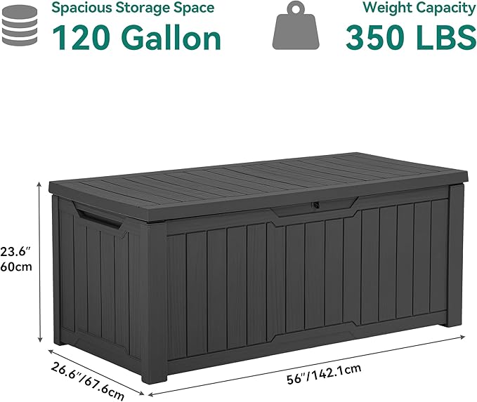 YITAHOME 120 Gallon Large Deck Box, Resin Outdoor Storage Box for Outdoor Pillows, Garden Tools and Pool Supplies, Waterproof, Lockable, Dark Gray