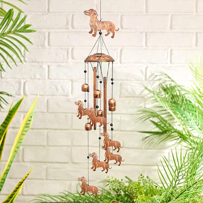 Dachshund Wind Chimes for Outside, Metal Windchimes Outdoors Birthday Gifts for Women Memorial Sympathy Wind Chimes for Patio Garden Yard