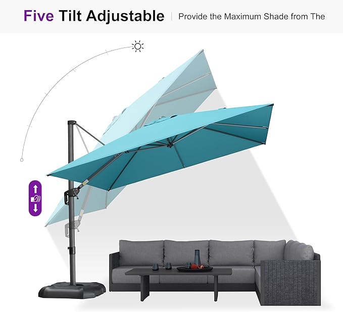 PURPLE LEAF 10 Feet Patio Umbrella Outdoor Cantilever Square Umbrella Aluminum Offset Umbrella with 360-degree Rotation for Garden Deck Pool Patio Turquoise Blue