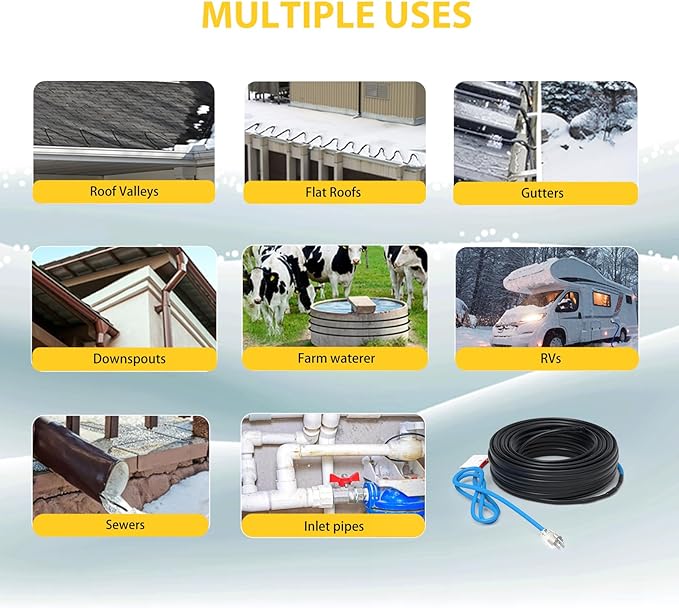 TDSF1 18ft Self-Regulating Heat Tape for Roof Ice Dams, ETL Certified, Suitable for Metal and Plastic Pipes, 120V