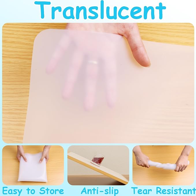 Large Clear Silicone Craft Mats: 13"W x 18"L Heat Resistant Non Slip | 0.8mm Thick Non Stick Silicone Sheet 2 PCS -Translucent Silicone Placemat for Epoxy Resin Jewelry Glitter DIY Crafts for Kids