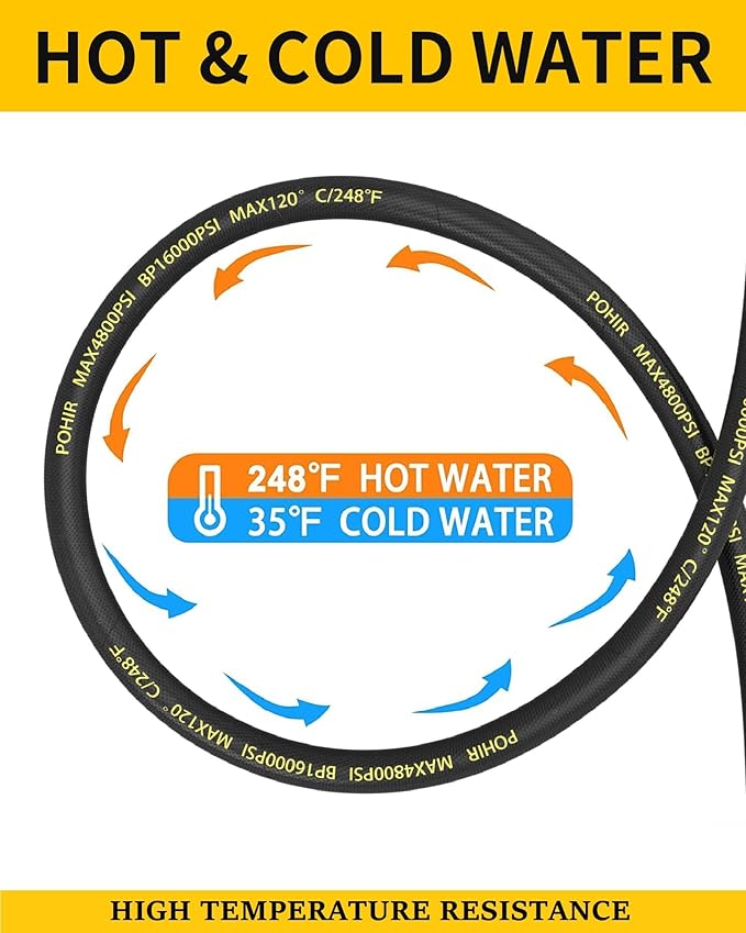 3/8" Pressure Washer Hose 70FT 4800PSI, Power Washer Hose Steel Wire Braided with Swivel Quick Connect, Commercial Grade Industrial High Pressure Water Washing Hose (4800PSI, 70FT)
