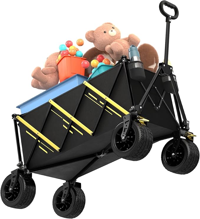 Wagon cart Foldable、Portable cart,Pets carts,with Large All-Terrain Beach Wheels and Drink Holder for Sports, Shopping, Camping