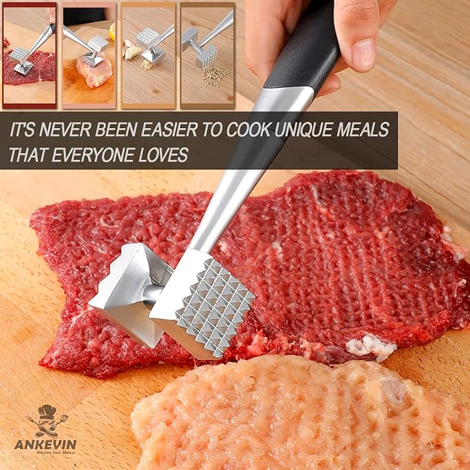 Meat Tenderizer, Dual-Sided Nails Meat Mallet, Meat Hammer Used for Steak, Chicken, Fish,Meat Pounder With Rubber Comfort Grip Handle, 8.8 inches Meat Tenderizer Tool