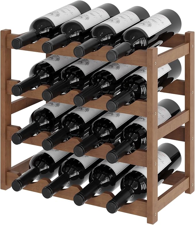 Wine Rack,Bamboo Wine Storage Cabinet Shelf,Countertop Wine Shelf- Freestanding Wine Holder for Kitchen & Pantry (Brown, 4-Tier)
