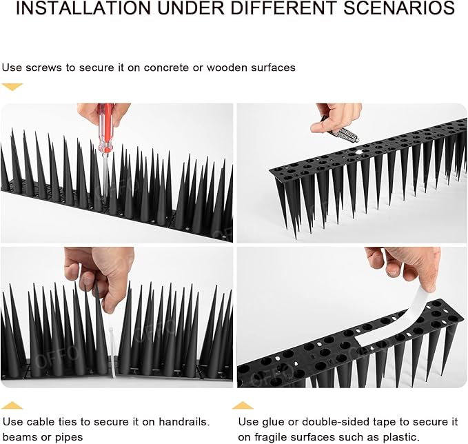 OFFO Bird Spikes Pigeon Outdoor Spikes for Cat Keep Birds Raccoon Woodpecker Away Covers 4 Feet(1.2m), Black