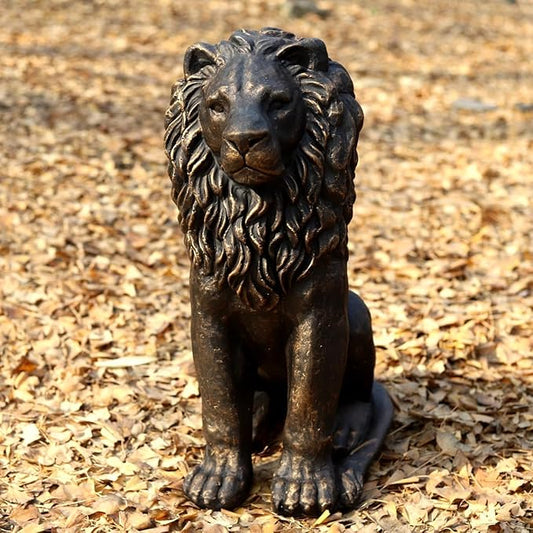Lion Statue Majestic Sitting Lion Sculpture Guardian Lion for Outdoor Garden Patio Yard and Lawn Decor in Antique Bronze 23'' High