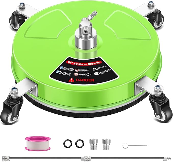 16'' Pressure Washer Surface Cleaner with 4 Wheels - Stainless Steel Surface Cleaner for Pressure Washer Attachment for Concrete, Driveway, Patio, Sidewalk, Deck and Driveways