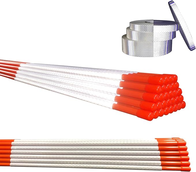 Driveway Marker(High Brightness “Micro Prism ”Reflective Materials) 48 Inch 5/16" Dia,32PCS,Fiberglass Reflective Snow Stakes, for Snow Plow Parking Lots,Snow Stakes.