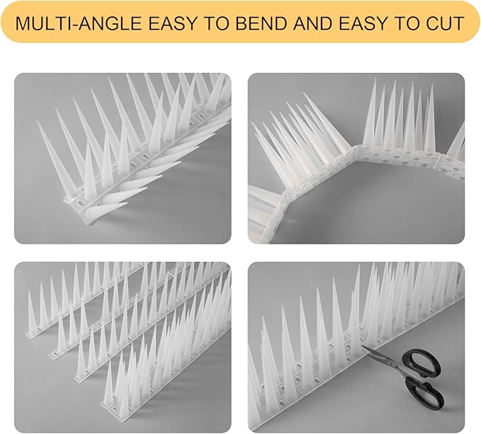 OFFO Bird Spikes Pigeon Outdoor Spikes for Cat Keep Birds Raccoon Woodpecker Away Covers 80 Feet(24.4m), Frosted White