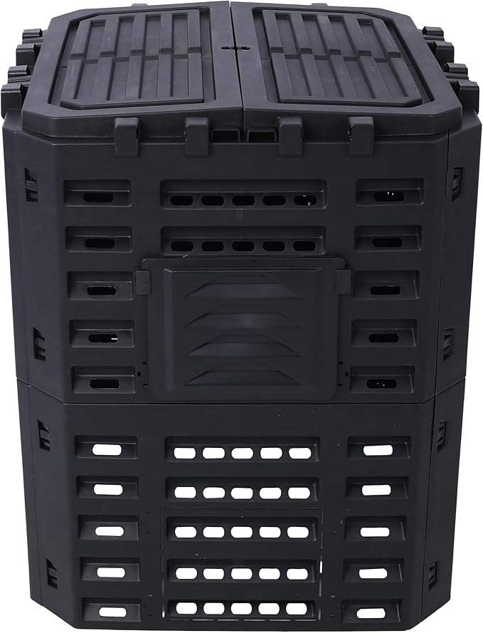 Black Garden Composter Bin - 90 Gallons (340Liter) of Recycled Plastic for Easy Assembly & Aerating Composting – Create Fertile Soil with Lightweight Outdoor Compost Box