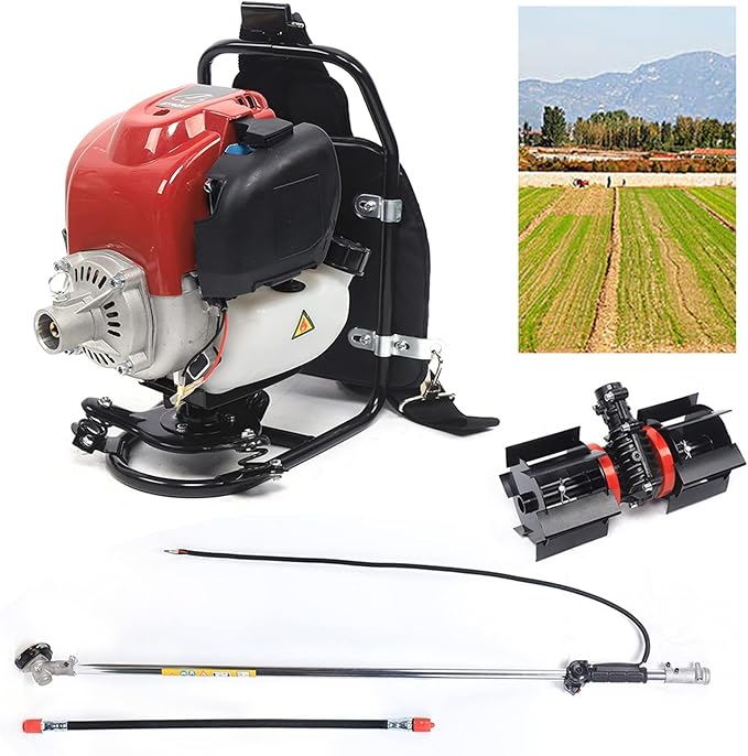 4-Stroke Backpack Lawn Mower Cultivator Tiller Petrol Trimmer for Garden & Lawn, Digging, Weed Removal