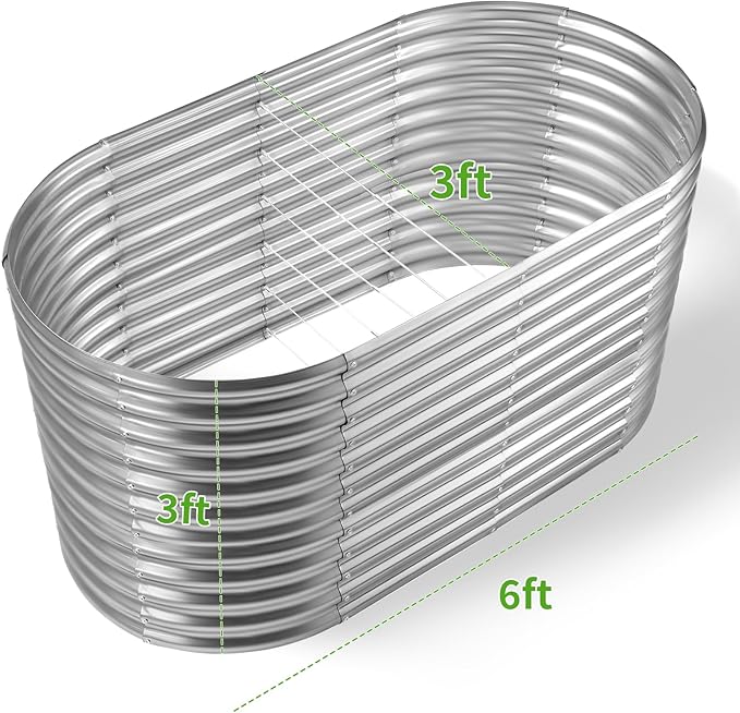 Land Guard 6x3x3ft Oval Galvanized Raised Garden Beds, Large-Capacity Metal Planter Box Outdoor, Durable Deep Raised Garden Bed 3ft Tall, Raised Beds for Gardening Vegetables, Classic Silver