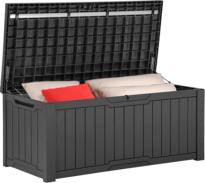 YITAHOME 120 Gallon Large Deck Box, Resin Outdoor Storage Box for Outdoor Pillows, Garden Tools and Pool Supplies, Waterproof, Lockable, Dark Gray