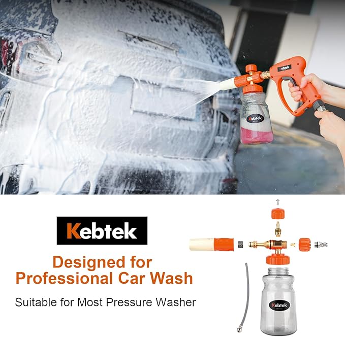 Short Pressure Washer Gun with Swivel 5200 PSI,Power Washer Gun Compatible with Foam Cannon - Car Wash Foam Gun-1/4 Quick Connector, with Nozzle Tips (MRP-003-B-spray Gun+Foam Pot)