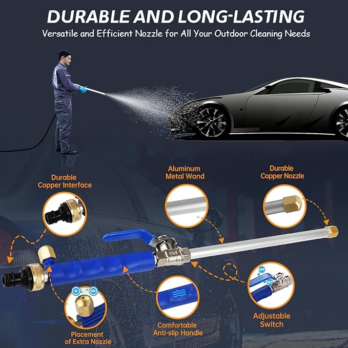 Jet Flux Hose Pressure Washer,Upgraded 2-in-1 Jet Flux Power Washer with 2 Jet Different Nozzle and Hose Quick Connectors for Car, Patio