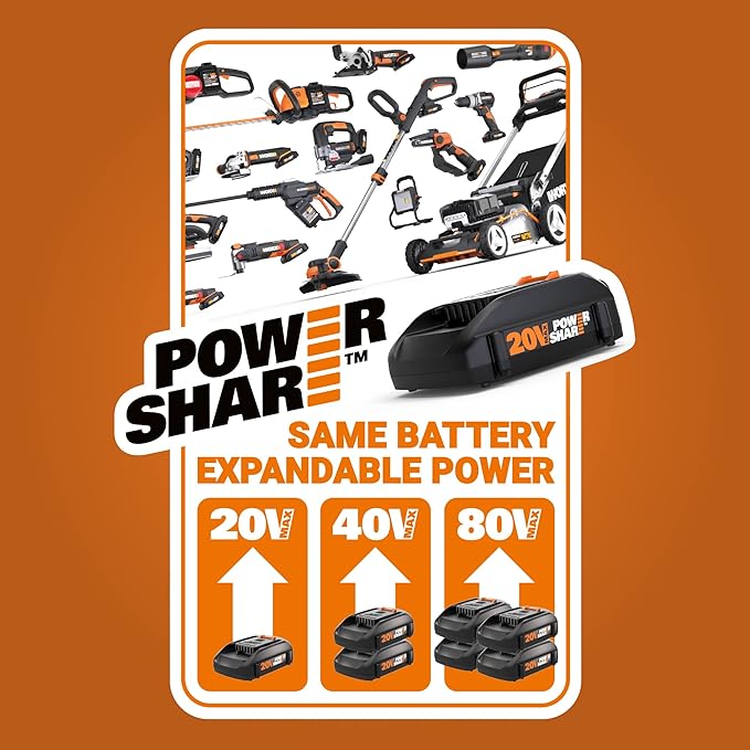Worx 20V String Trimmer Cordless & Edger 3.0 + Leaf Blower Cordless with Battery and Charger Turbine, Black and Orange