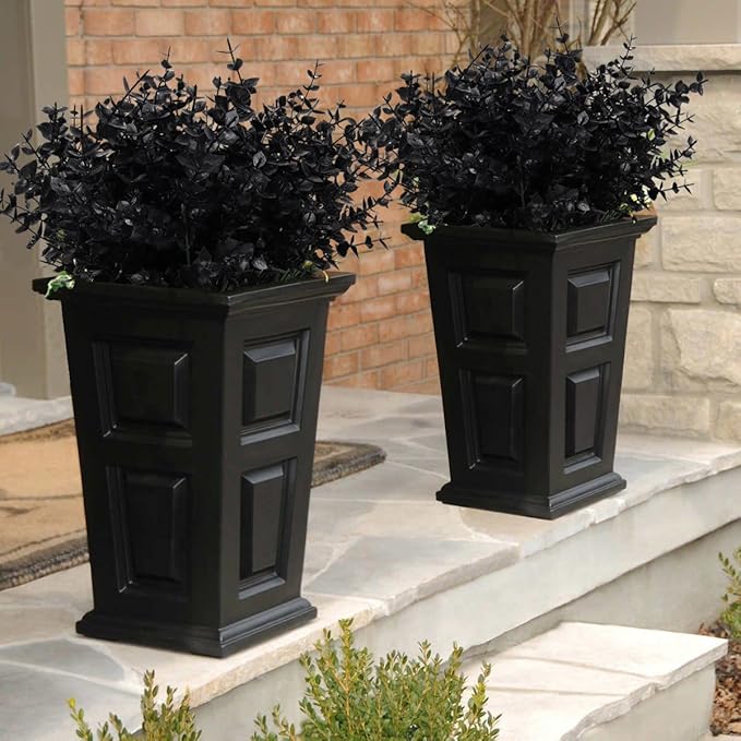 RECUTMS Black Artificial Flowers, Fake Outdoor UV Resistant Plants Faux Plastic Greenery Shrubs Indoor Outside Hanging Planter Halloween Flower Decoration, Garden Decor (Black Eucalyptus)