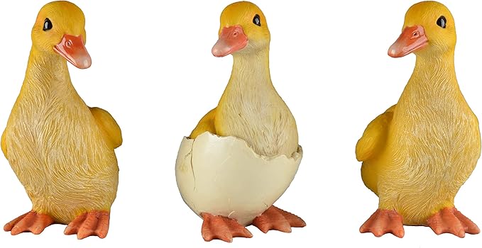 JORAE Ducks Statue Yard Garden Decorations Set of Three, Ducklings Ornament Animal Outdoor Statue, 5 in, Polyresin
