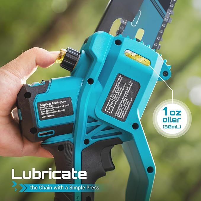 SEESII 8-Inch Cordless Mini Chainsaw, 2025 Upgraded Brushless Motor, Electric Chainsaw with 2×4000mAh Batteries, Tool-Free Chain Tension & Oiler, Handheld Saw for Fast Tree Branch Cutting(M8 Boost)