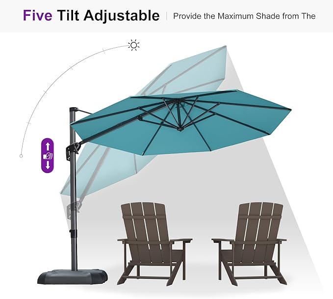 PURPLE LEAF 10 Feet Patio Umbrella Outdoor Cantilever Round Umbrella Aluminum Offset Umbrella with 360-degree Rotation for Garden Deck Pool Patio, Turquoise Blue