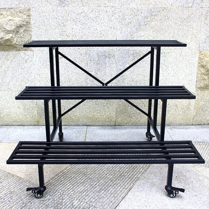 Zhongma 3 Tier Sturdy Metal Plant Stand with Wheels, L35.43 x W26 x H26 inch, Heavy Duty Plant Holder for Home Indoor and Outdoor, 660 LBS Capacity & Heavy Duty Construction