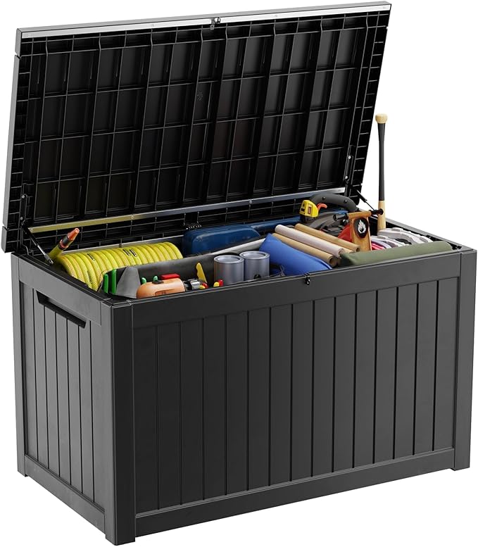 280 Gallon Resin Deck Box, Lockable Outdoor Storage Box for Patio Cushions Storage Furniture,Garden Tools, Pool Supplies, Weatherproof and UV Resistant(Black)