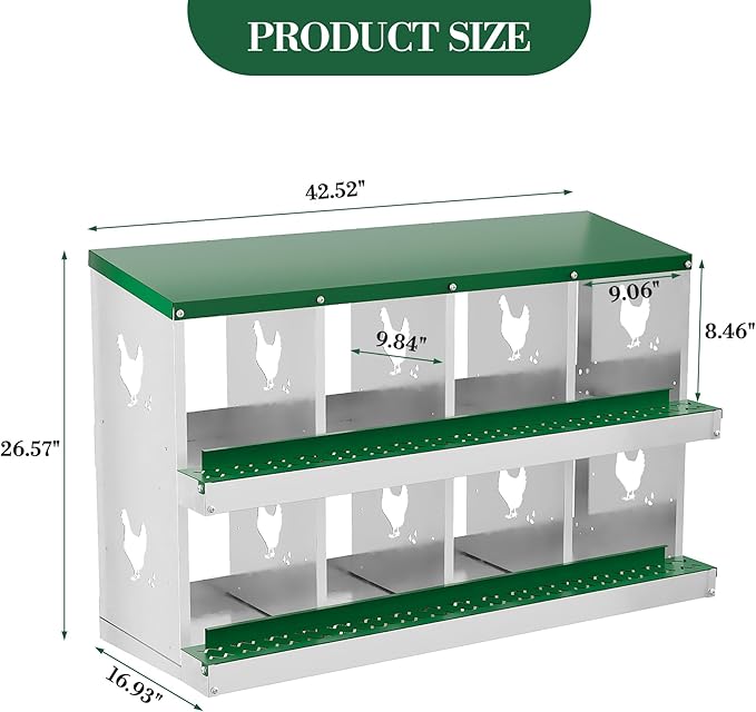 Chicken Nesting Box,8 Compartments Galvanized Steel Metal Chicken Laying Box with Roll Out Egg Collection,Wall Mount Chicken Nesting Boxes,Easy Egg Collection, Hen Roosting Boxes