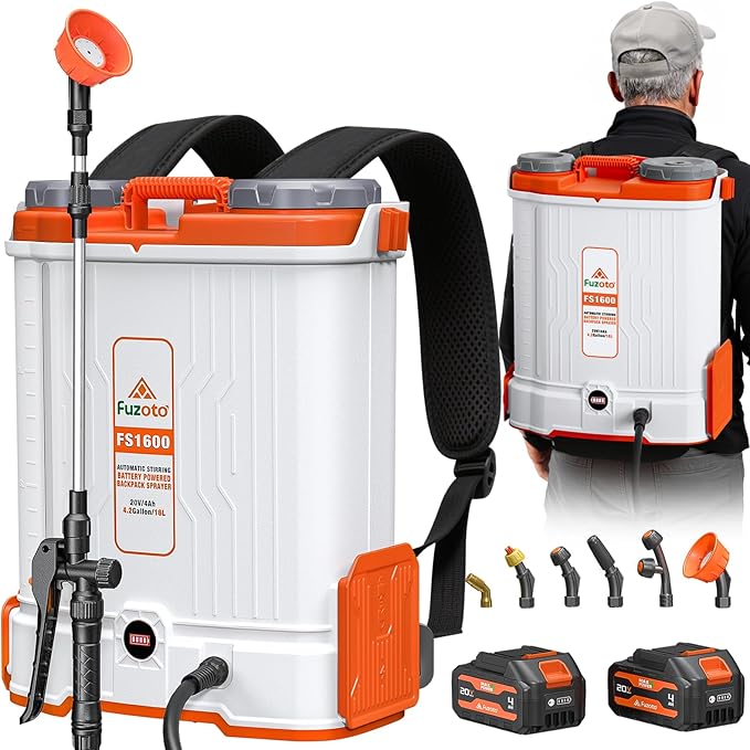 Battery Powered Backpack Sprayer 4.2Gallon, 45-90PSI Adjustable Pressure, 6 Hours Long Battery Life, Electric Backpack Garden Sprayer with 6 Spray Nozzles for Lawn, Garden, Yard