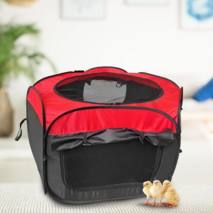 Portable Chicken Brooder Kit, 3.7 Ft X 3.7 Ft X 1.7 Ft, Ventilation and Red-Black Design Oxford Fabric, Indoor Brooder Box for Chicks