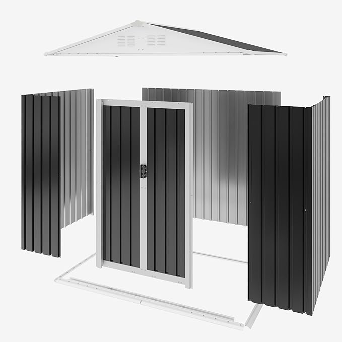 Outdoor Sheds 6FT x 4FT Outdoor Storage, Metal Anti-Corrosion Utility Tool House with Lockable Door & Shutter Vents,Outdoor Waterproof Garden Tool Metal Storage Sheds