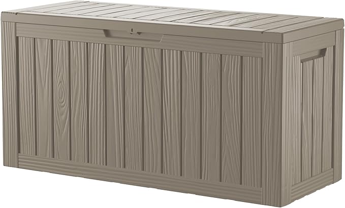 80 Gallon Resin Deck Box, Waterproof Outdoor Storage Bin for Patio Furniture, Pool Accessories, and Garden Tools, Lockable & UV-Resistant, Grey