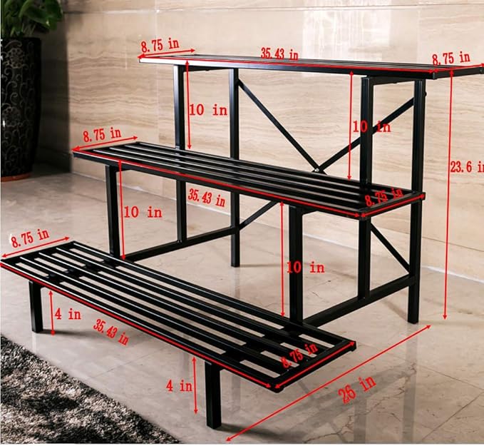 Zhongma 3 Tier Sturdy Metal Plant Stand, L35.43 x W26 x H23.6 inch, Heavy Duty Plant Holder for Home Indoor and Outdoor, 660 LBS Capacity & Heavy Duty Construction