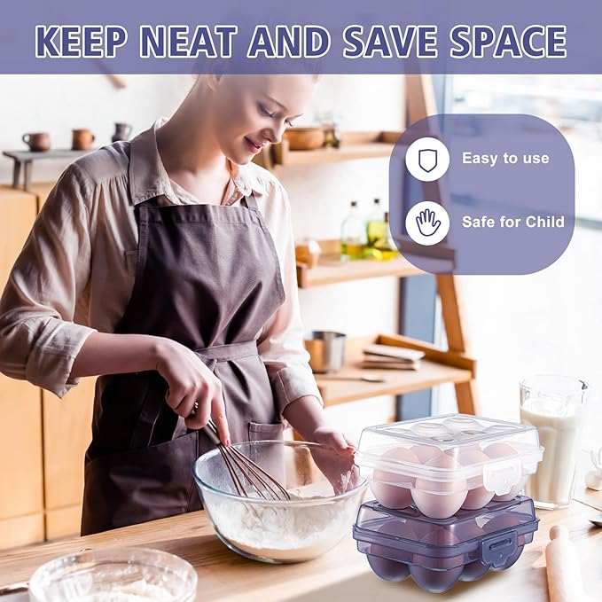 6 Pieces 6 Grid Egg Carton Camping Plastic Portable Egg Box Container for Refrigerator Storage Crisper Holder Carriage Tray(Blue&transparent)