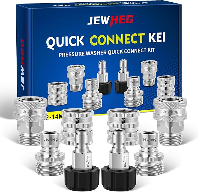 2025 upgraded version,Pressure Washer Quick Connect Kit, Stainless Steel Pressure Washer Adapter Set, M22 Swivel 14mm to 3/8 Inch Quick Disconnect,3/4 Inch Hose Fittings