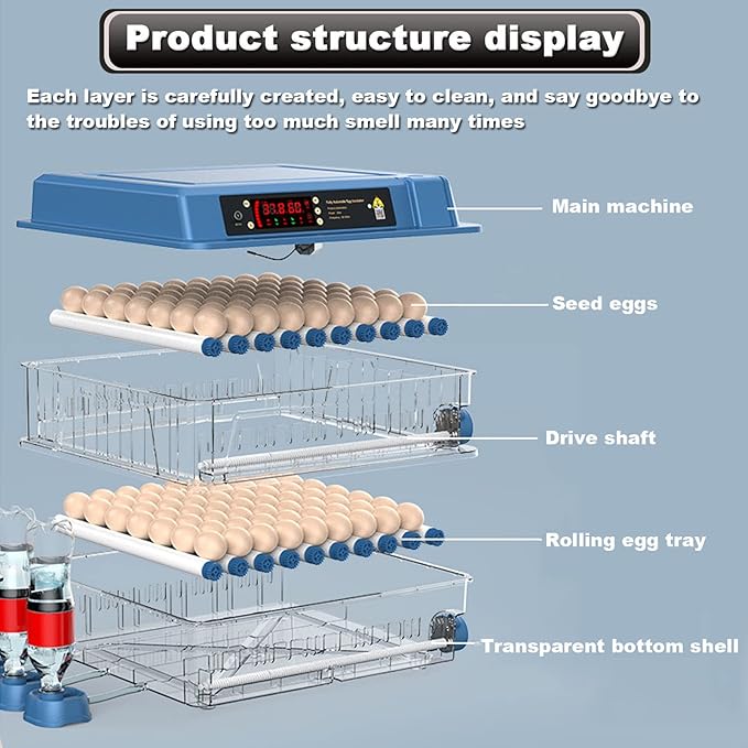 Home Incubator Egg Brooding Machine Chicken Incubator, 98-256 Eggs Incubator Automatic Turning and Hatching, Digital Incubator with Temperature Control,152,152