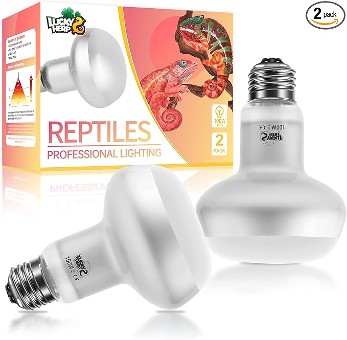 LUCKY HERP Intense Heat Lamp Bulbs for Reptiles 100W 2 Pack, UVA Daylight Reptile Heat Lamp, Reptile Basking Heat Light Bulb for Amphibian, Tortoise, Bearded Dragon, Lizard, Turtle, Snake Heating Use